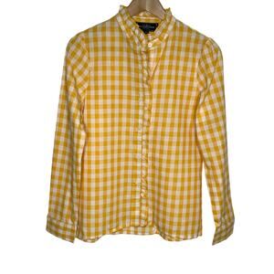 Kiel James Patrick Long Sleeve Button Up Top Small Yellow Gingham Cotton Ruffle